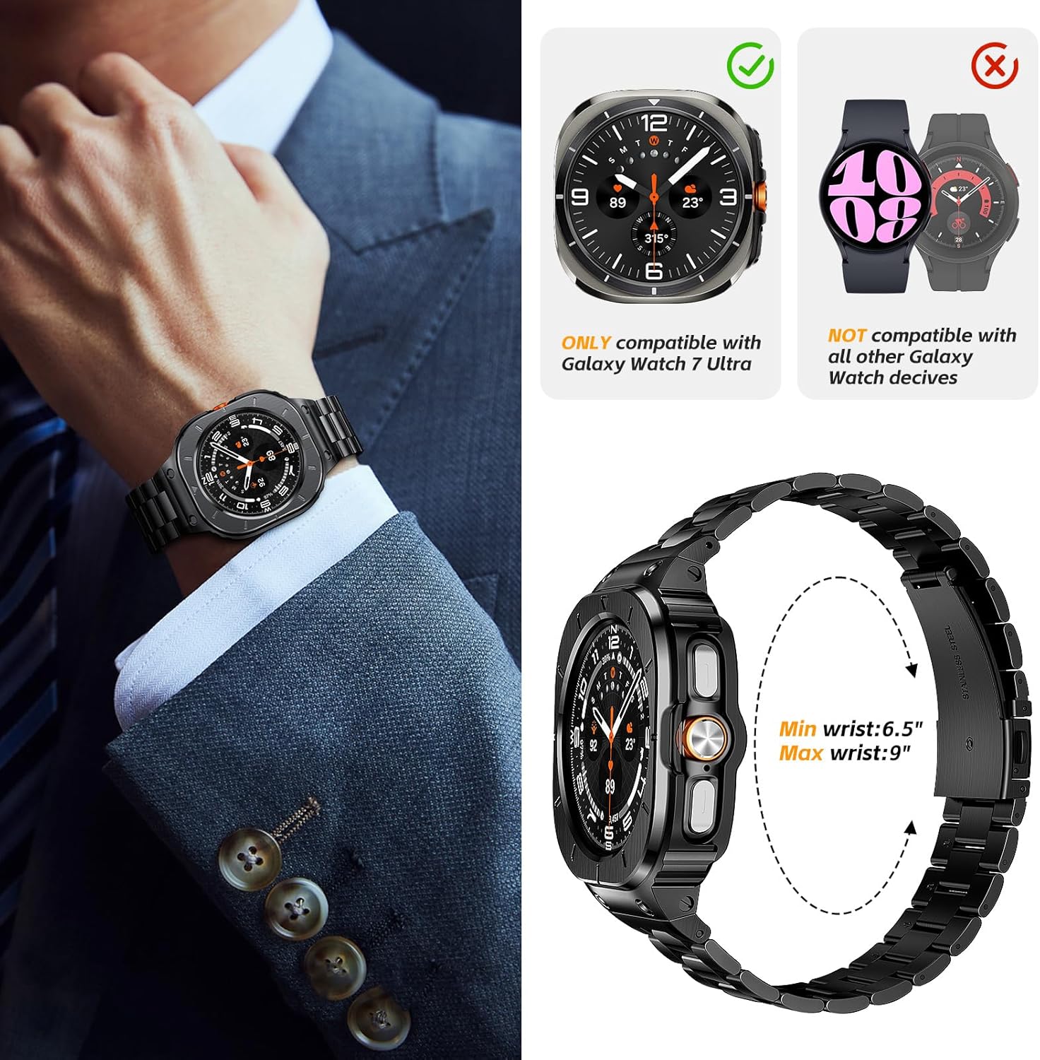 Thumbnail 4 de SUPLINK Metal Case with Band for Samsung Galaxy Watch (Ultra 47mm / 5 Pro 45mm / 6 / 5 / 4 44mm)
