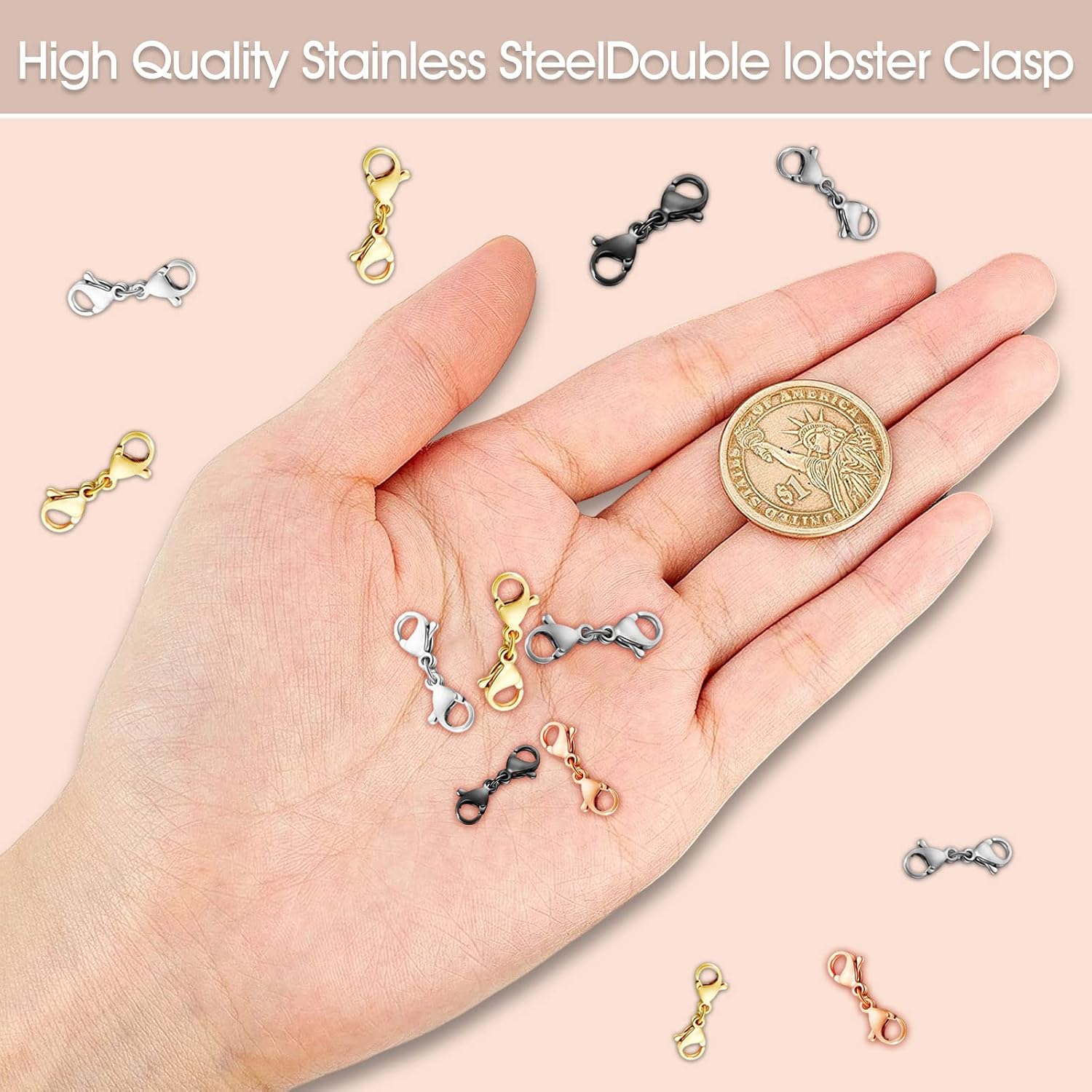 Detalle de OHINGLT 01 Double Lobster Clasp Extenders, Stainless Steel, 8-Piece Set