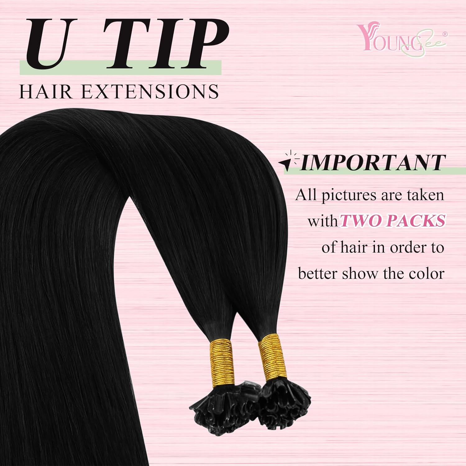 Thumbnail 1 de YoungSee 50 g U-Tip Echthaar-Bondings Schwarz, 45 cm – Keratin-Hot-Fusion Extensions