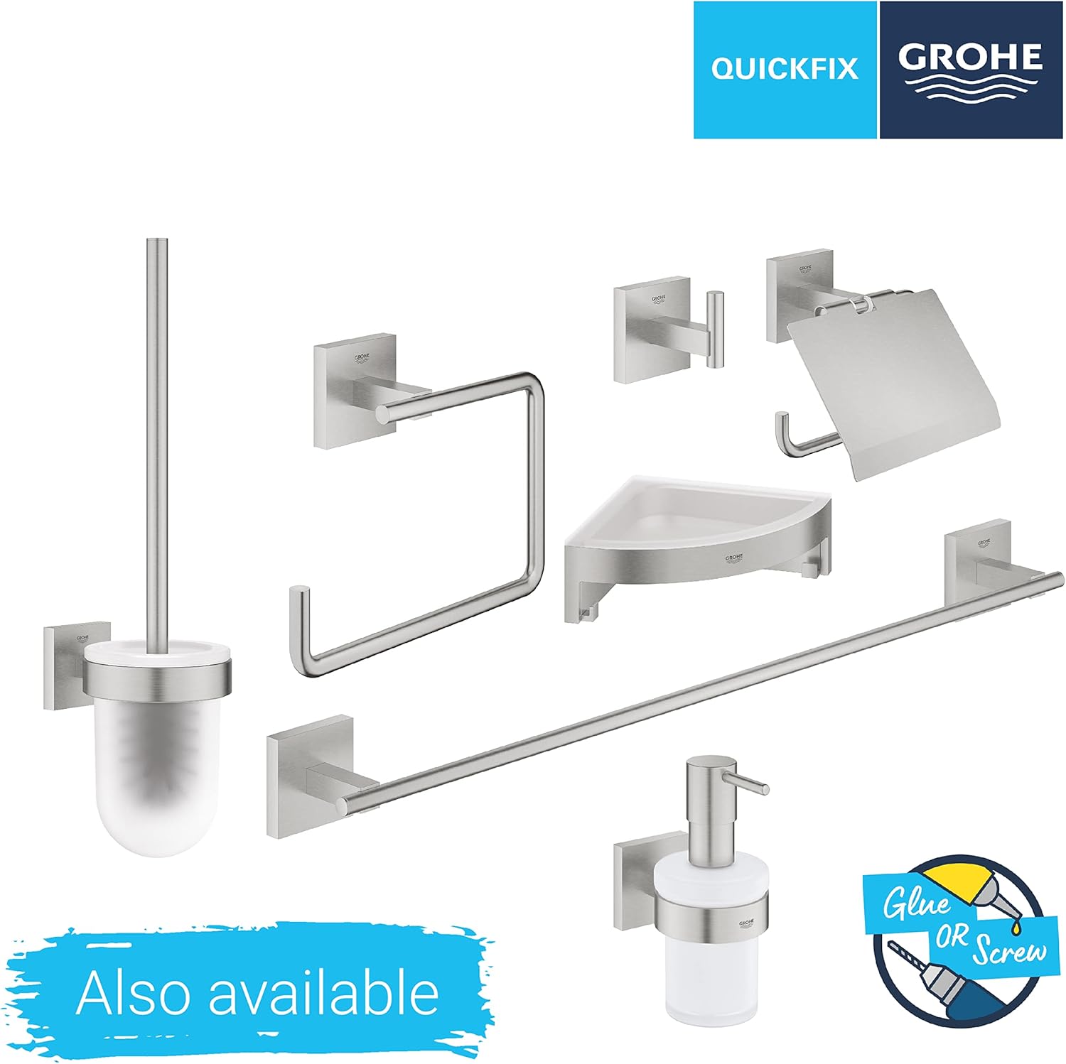 Detalle de GROHE QUICKFIX Start Cube – Portaoggetti da Doccia, Installazione a vite o colla, Super Steel