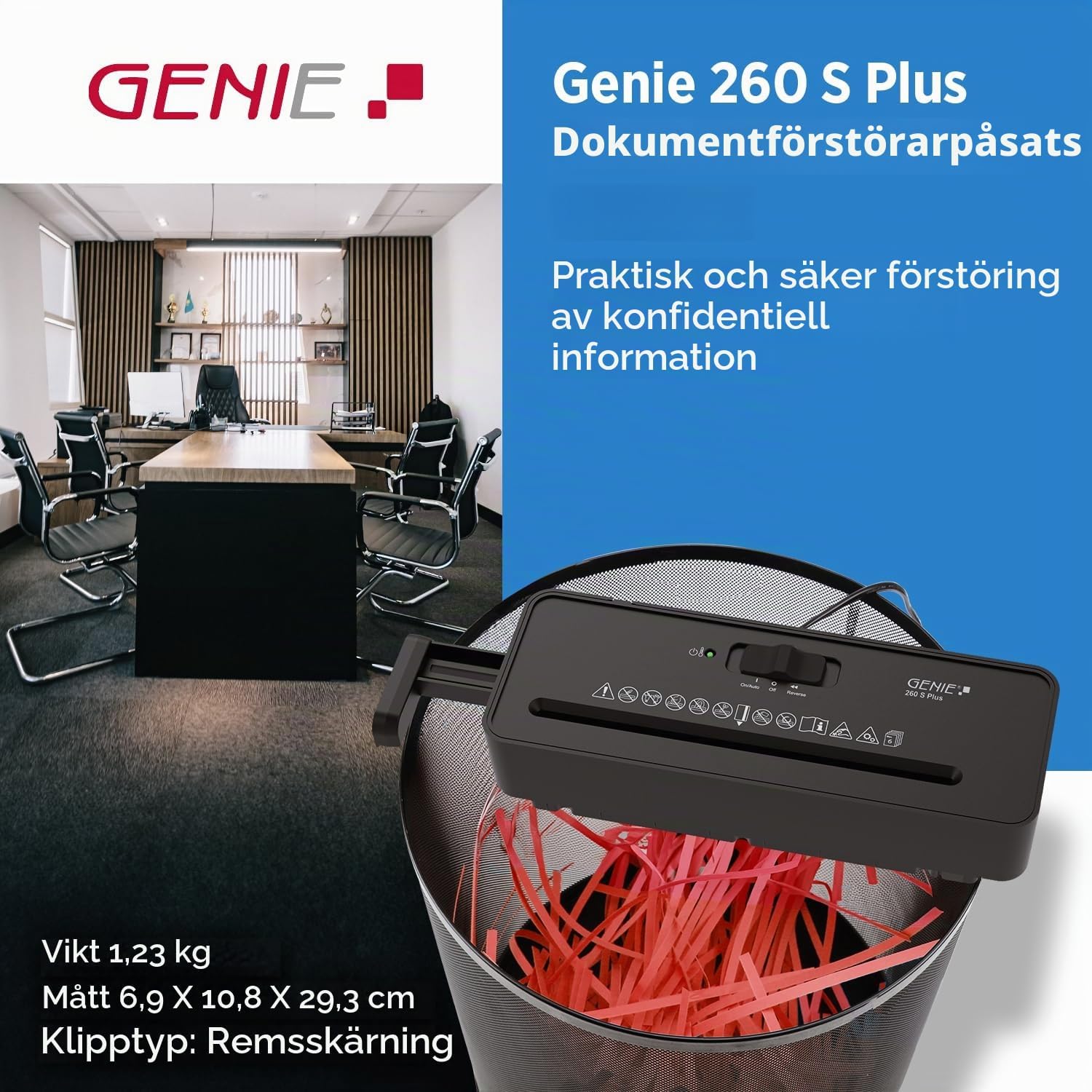Thumbnail 1 de GENIE 260 S Plus dokumentförstörare med 6 mm remsor och utdragbar arm