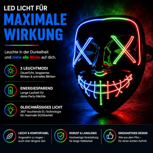 Detalle de TK Gruppe Timo Klingler LED-Gruselmaske mit Fernbedienung, drei Farben