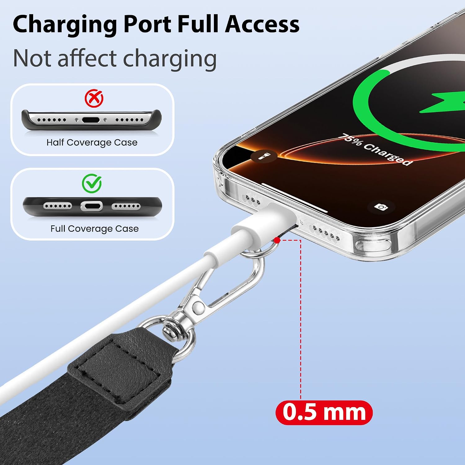 Detalle 2 de takyu Mobile Phone Lanyard for Keys – 2-Piece Neck Strap and Wrist Tether, Universal Phone Case Anchor (Black)