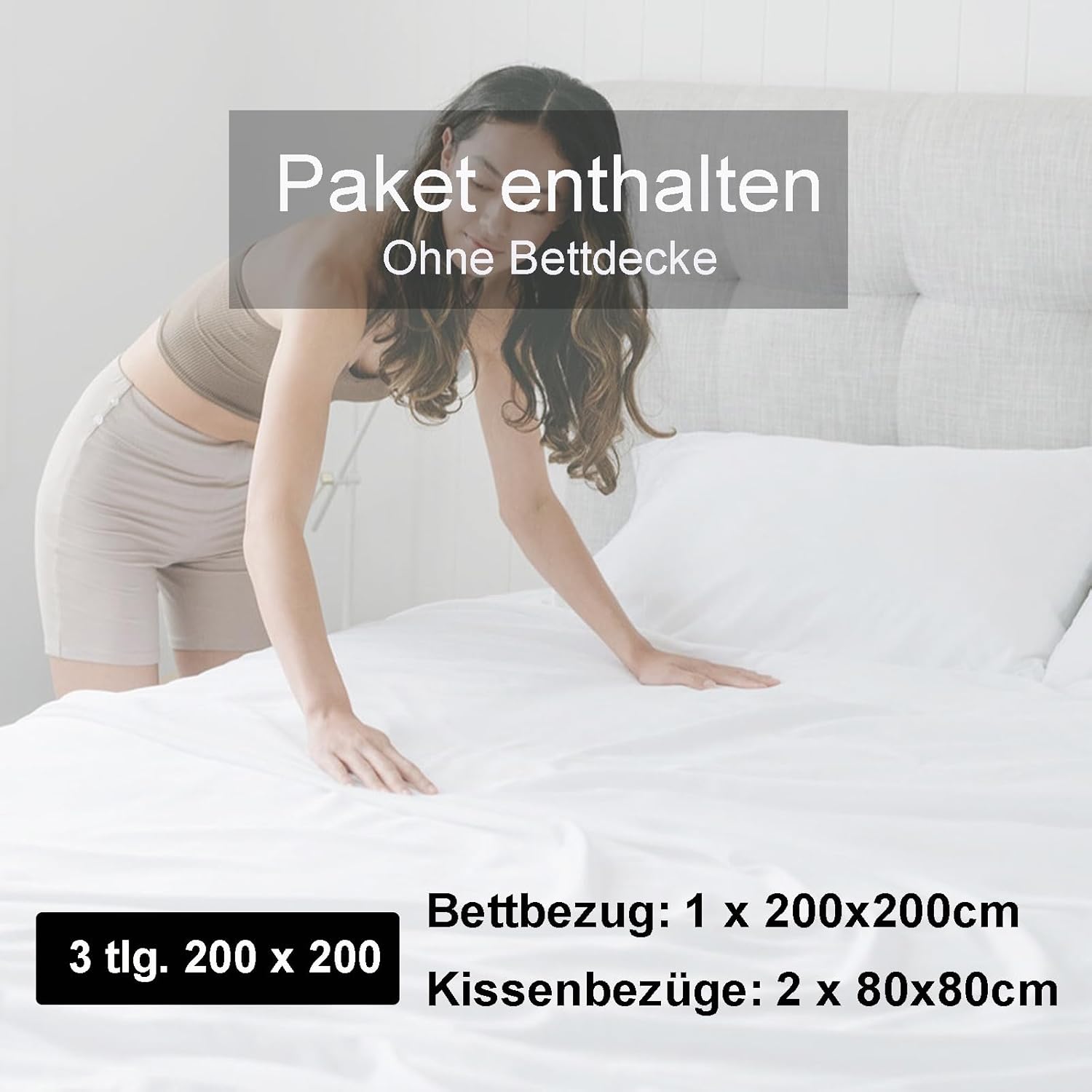 Thumbnail 5 de Soifox Bettwäsche 200x200 Grau aus Mikrofaser – Bügelfrei, knitterfrei, 2er Set (Bettbezug 200x200 + 2 x 80x80 Kissenbezüge) mit Reißverschluss