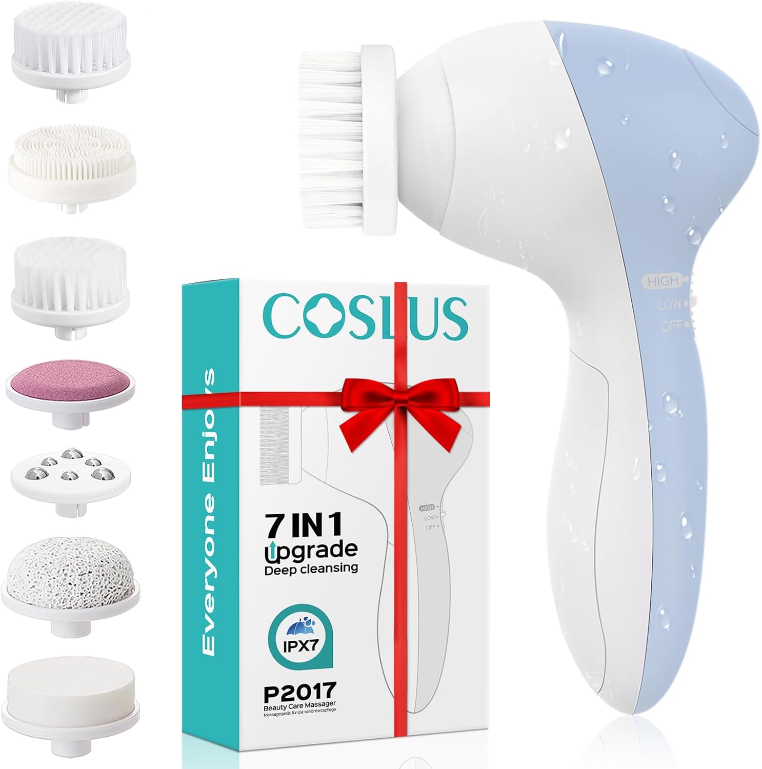 Detalle de COSLUS 7 in 1 Facial Cleansing Brush (Silicone Scrubber) FBS-D Electric Exfoliating Rotating Massage Device