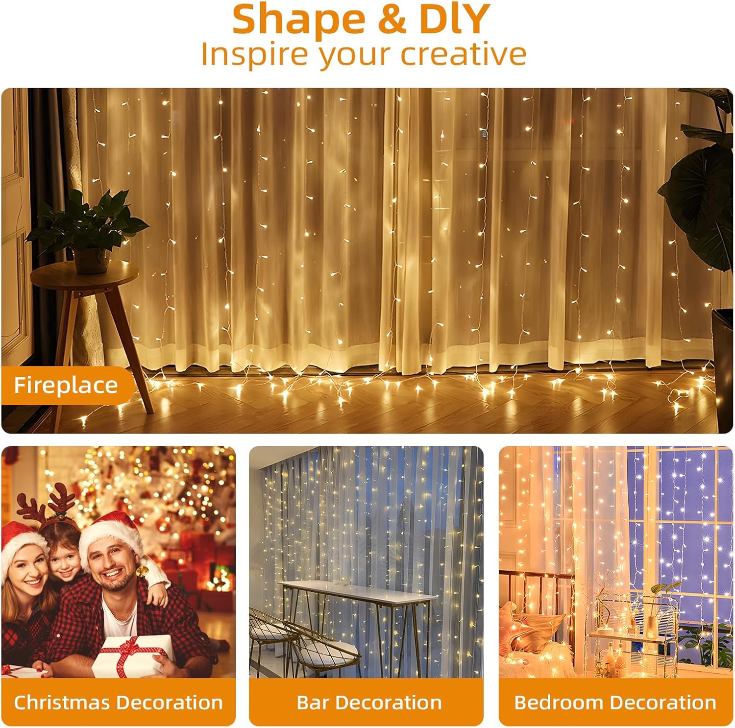 Thumbnail 5 de Jsdoin Curtain Fairy Lights 360 LEDs USB 8 Modes