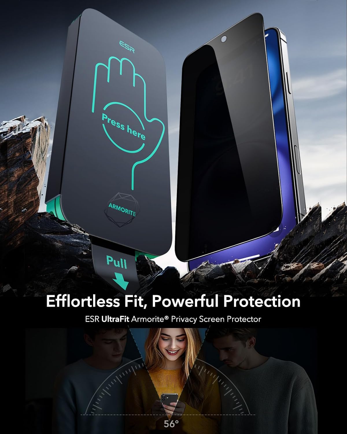 Detalle 2 de ESR Armorite Privacy Glass for iPhone 16 Plus 3-pack