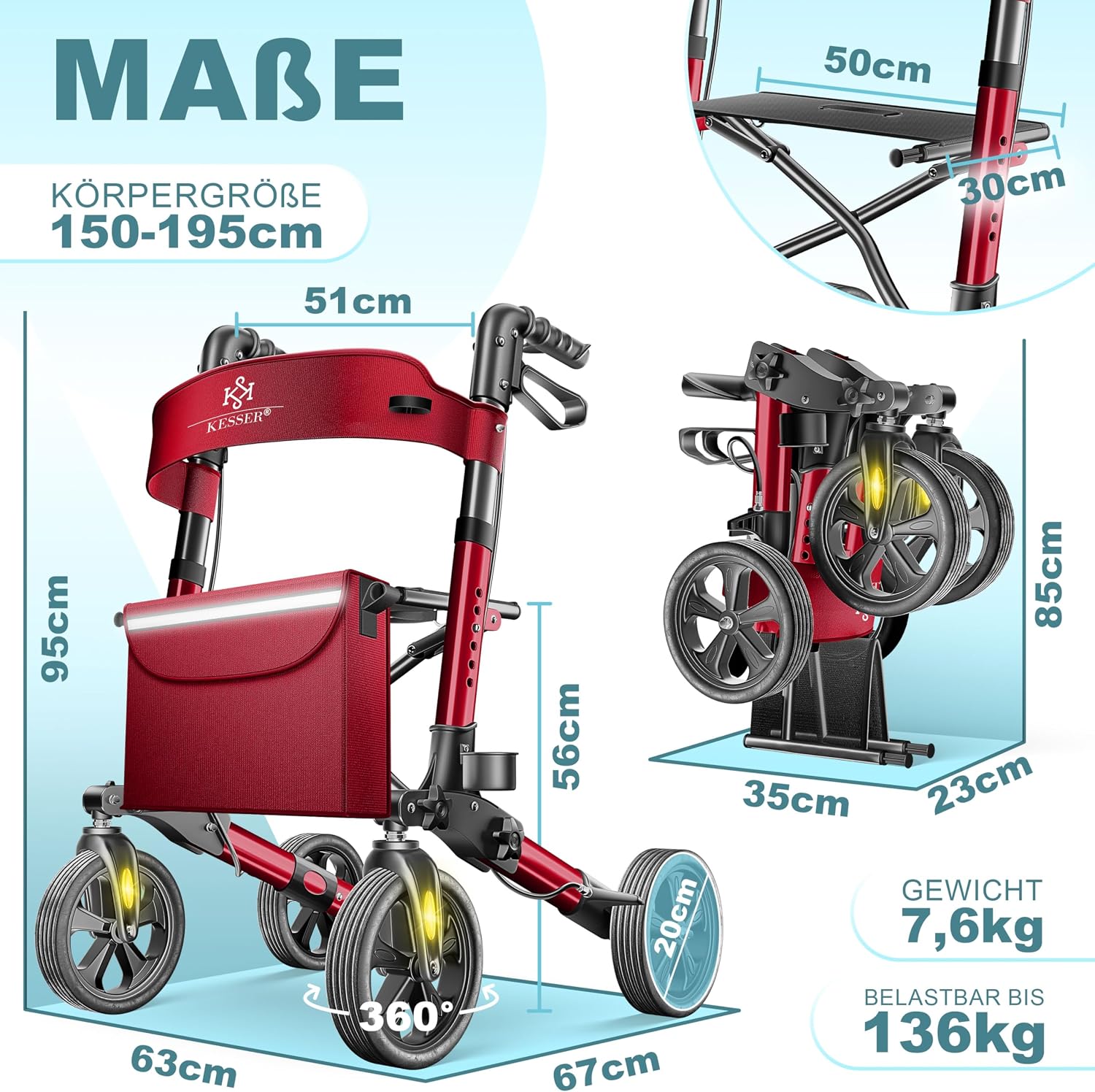 Thumbnail 1 de KESSER Leichtgewicht Rollator faltbar 7,6 kg
