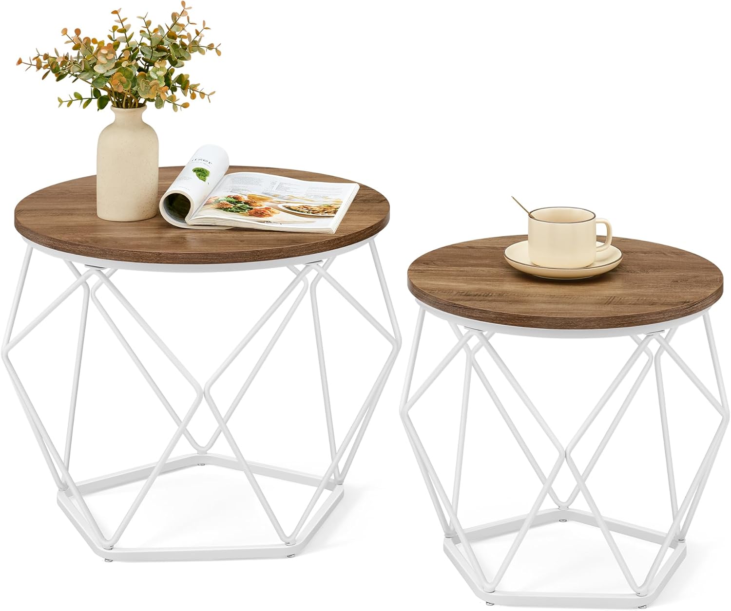 VASAGLE Couchtisch rund im 2er-Set (abnehmbare Tischplatte) LET040K41 – honigbraun/wolkenweiß