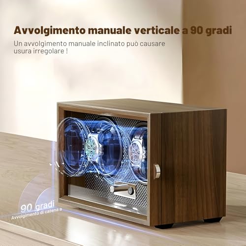 Detalle 2 de BeSokar Caricatore per Orologi 2 pezzi in legno noce nero con LED e 4 modalità di rotazione