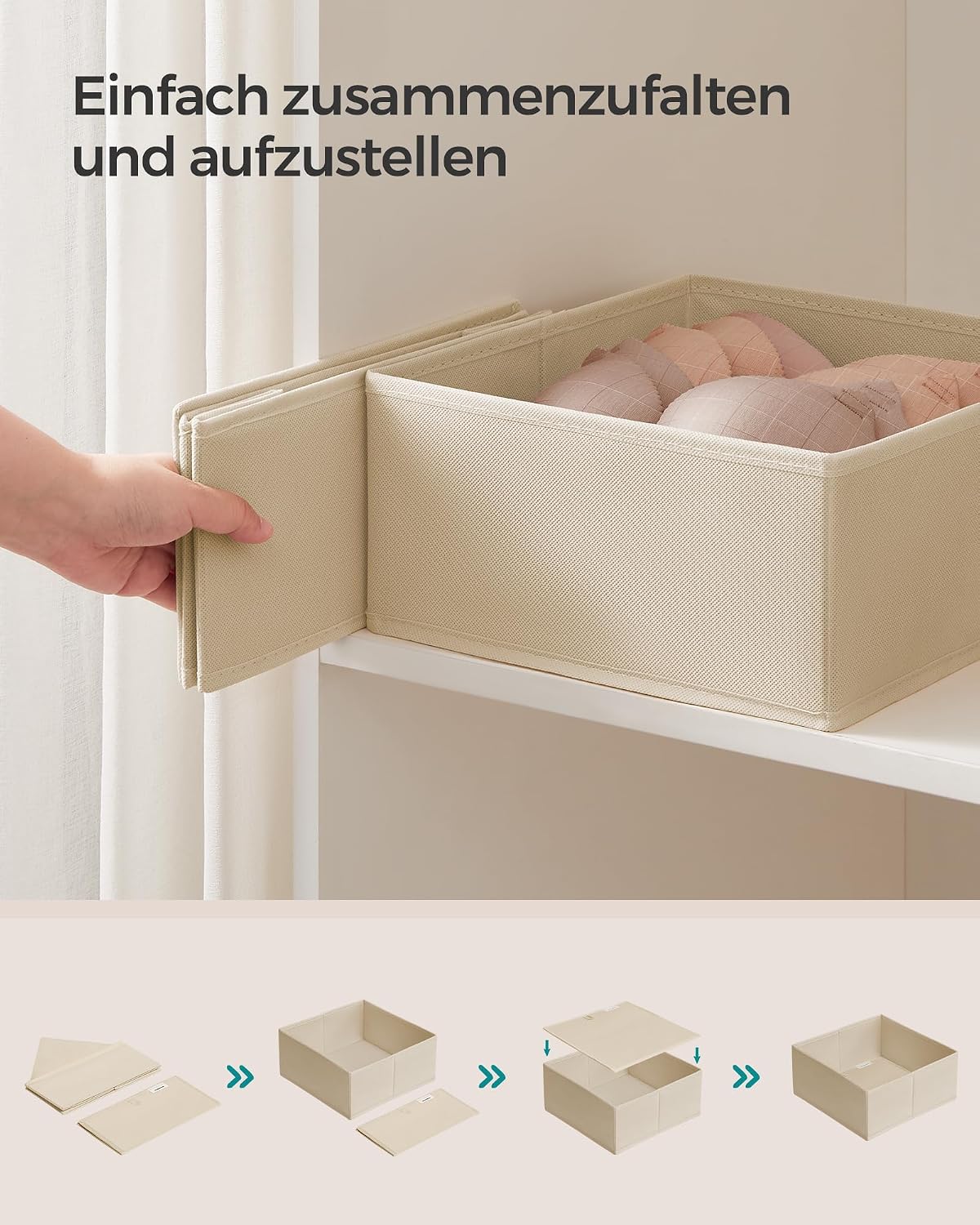 Detalle 2 de SONGMICS Aufbewahrungsbox für Schublade – 12er Set, Faltboxen aus Stoff RDZ006Y02 (sandbeige)