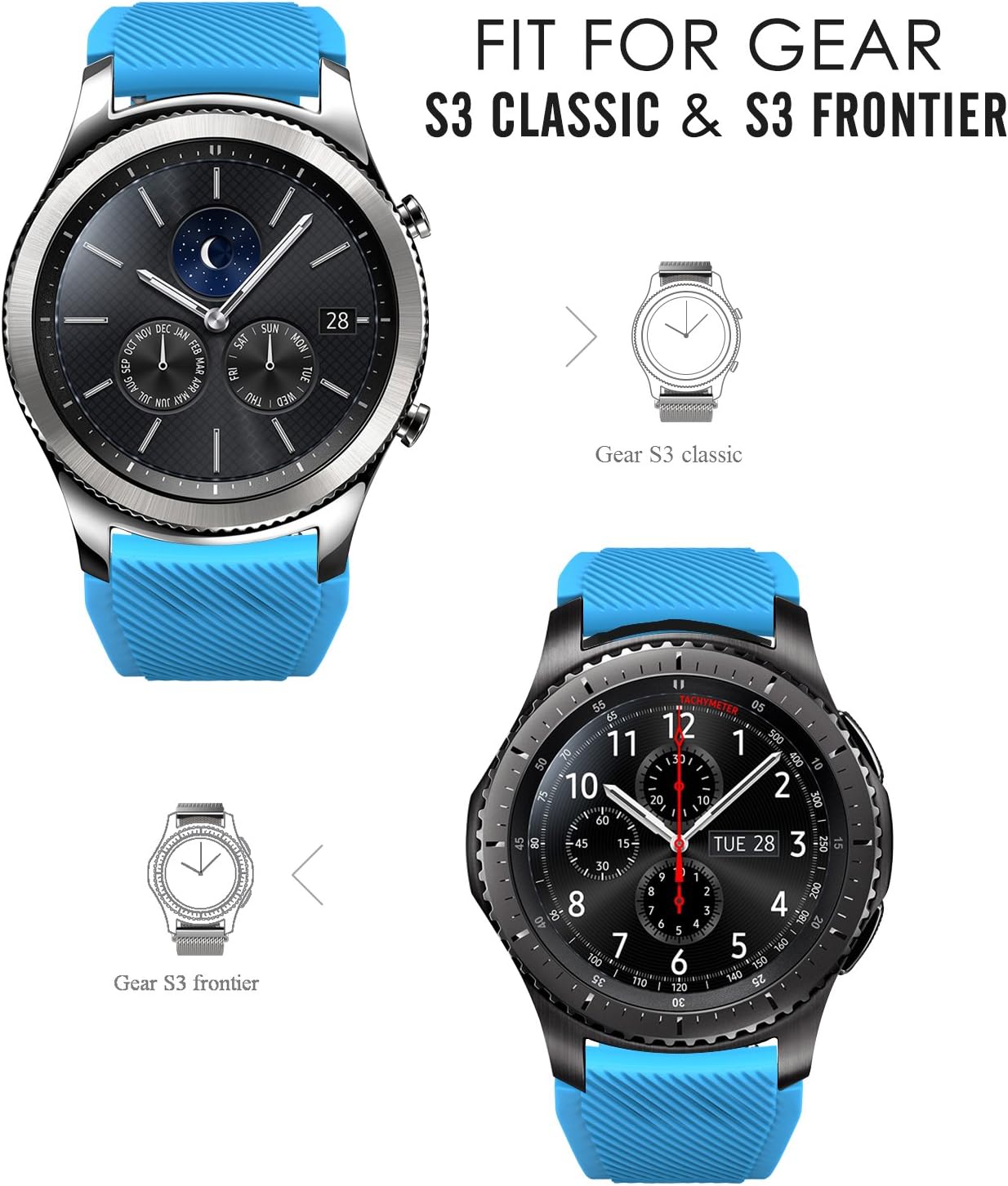 Thumbnail 1 de MoKo 22mm Soft Silicone Sport Strap for Samsung Galaxy Watch 3 45mm / Galaxy Watch 46mm / Gear S3 (Blue)