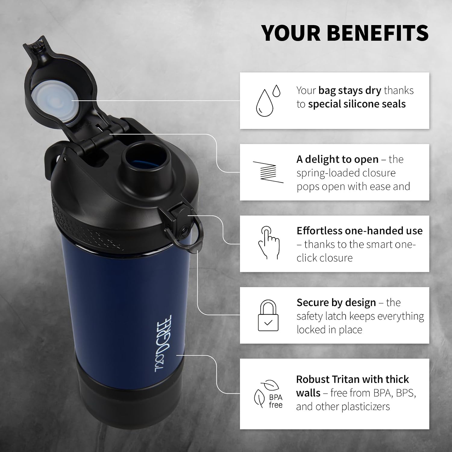 Detalle 2 de 720°DGREE uberShaker Protéiné 550 ml — shaker avec compartiment poudre et mélangeur spirale