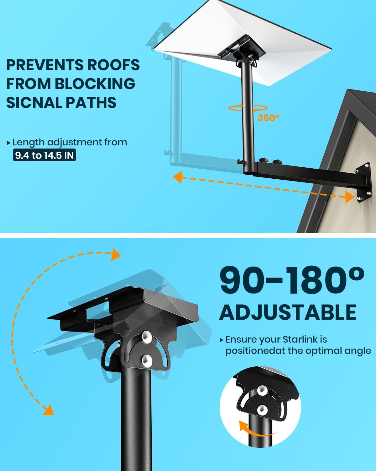 Detalle 2 de Osknaruixi Starlink Gen 3 Mount: Heavy-Duty Extension Pole & Long Wall Mount