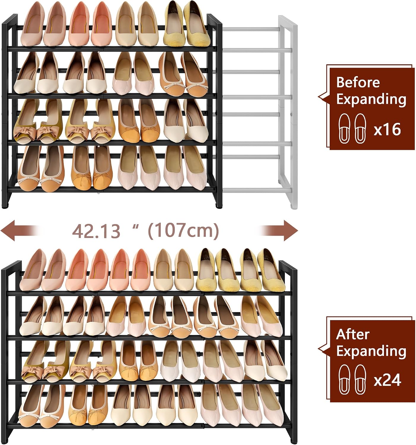 Detalle 2 de FAVOOSTY Expandable Shoe Rack, 4-Tier