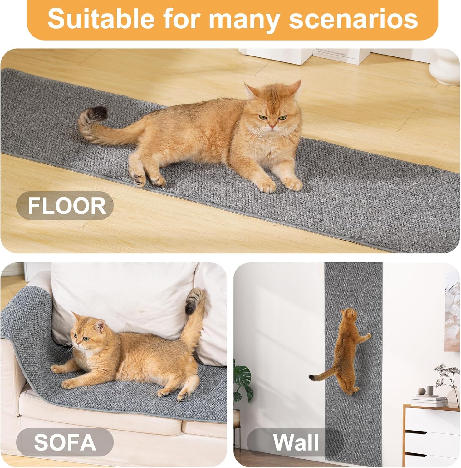 Detalle de Uross Cat Climbing Wall Carpet 200x40cm: Scratch-Resistant Wall Scratcher for Indoor Cats