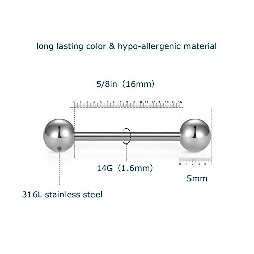Detalle de Vcmart Zungenpiercing 16 mm, 14 g – Edelstahl, hypoallergen, Herz- und Stern-Design
