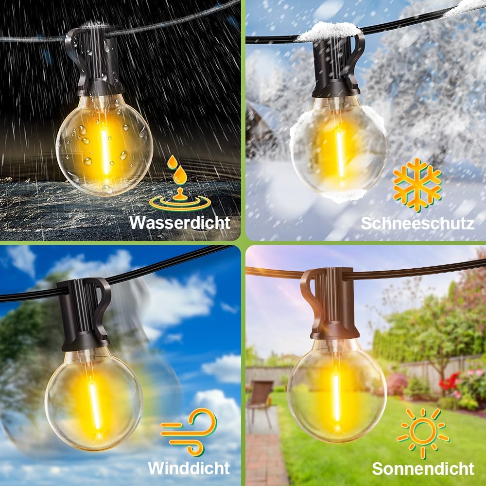 Thumbnail 3 de Lichterkette Außen LED Outdoor Strom – 10 m, 2700 K, 61 LEDs, wetterfest, Glühbirnen aus Kunststoff