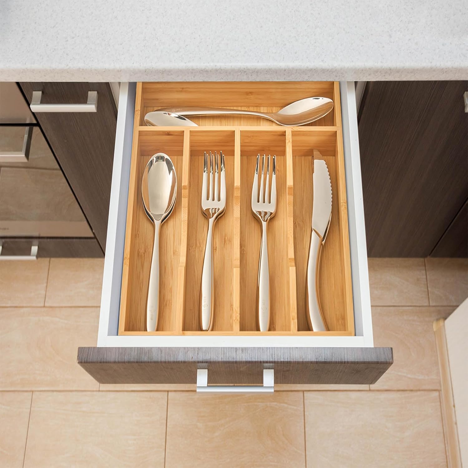 Thumbnail 4 de Umilife Bamboo Kitchen Drawer Organizer 9-Inch Silverware Tray 🍽