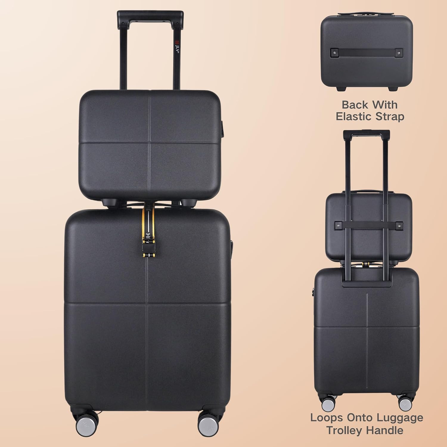 Detalle de JLY Premium 4-Piece Luggage Set with Hard Shell Vanity Case and Expandable Spinners (Black)