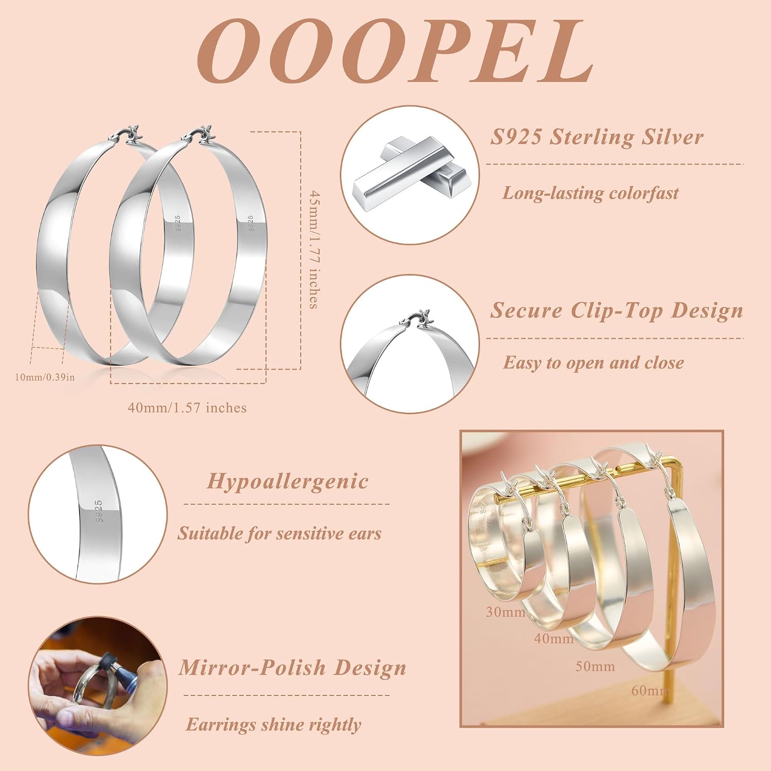 Detalle de OOOPEL Hoop Earrings, 10mm Wide