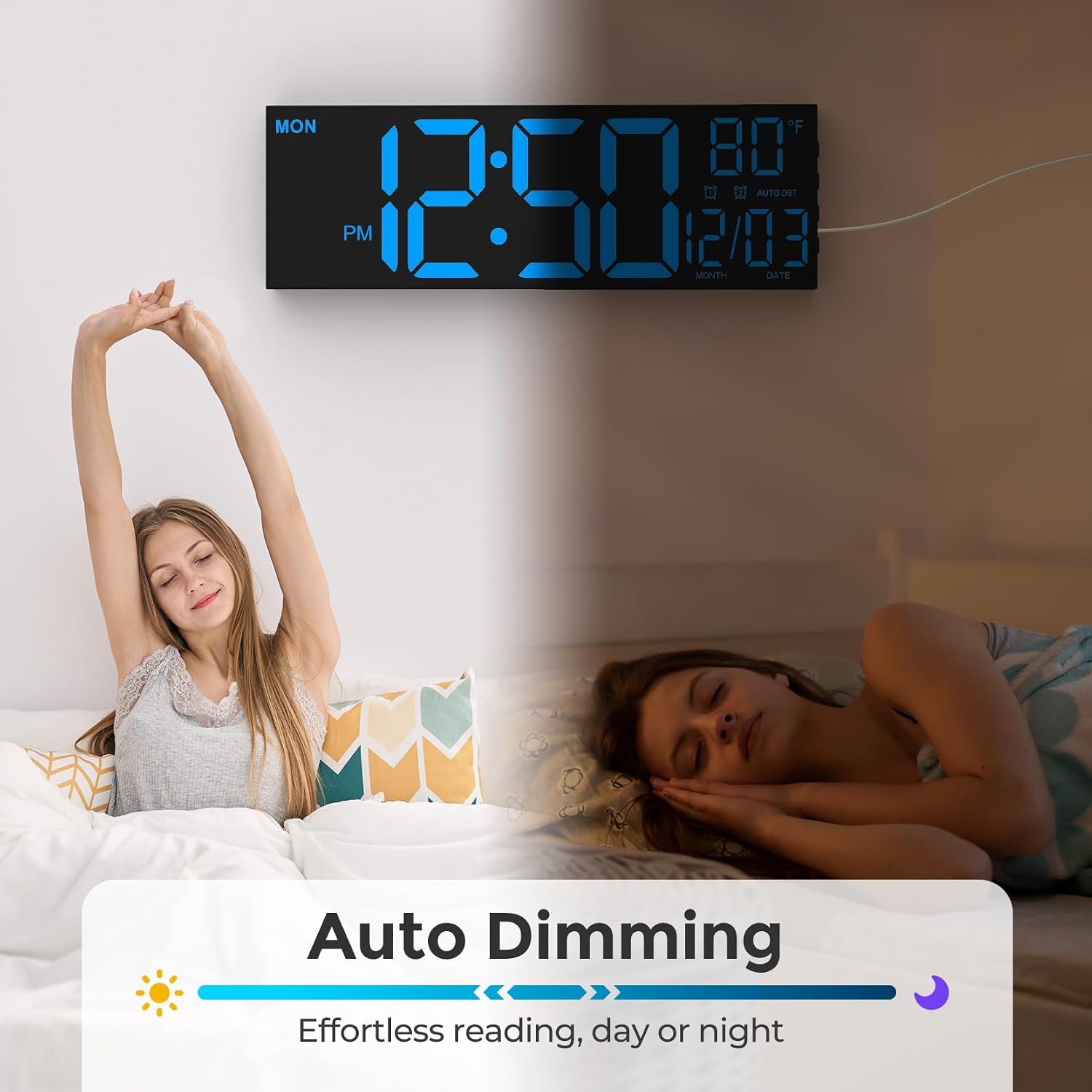 Detalle 2 de GOLOZA 16-inch Digital Wall Clock with Remote, Dual Alarms and 8 Display Colours