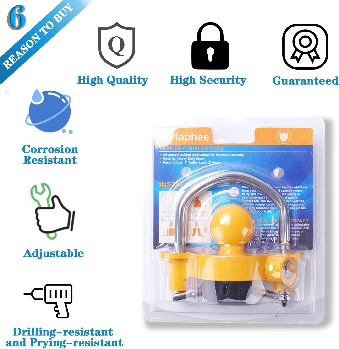 Detalle 2 de Tevlaphee Trailer Ball Lock 1.25in Trailer 🔒