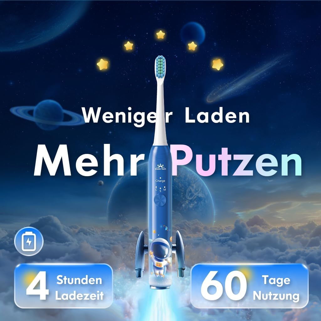 Thumbnail 6 de DADA-TECH Kinder Zahnbürste Elektrisch ab 3–6–10–12 Jahre (Astronaut Blau) mit Timer, 3 Modi & Sticker-Set