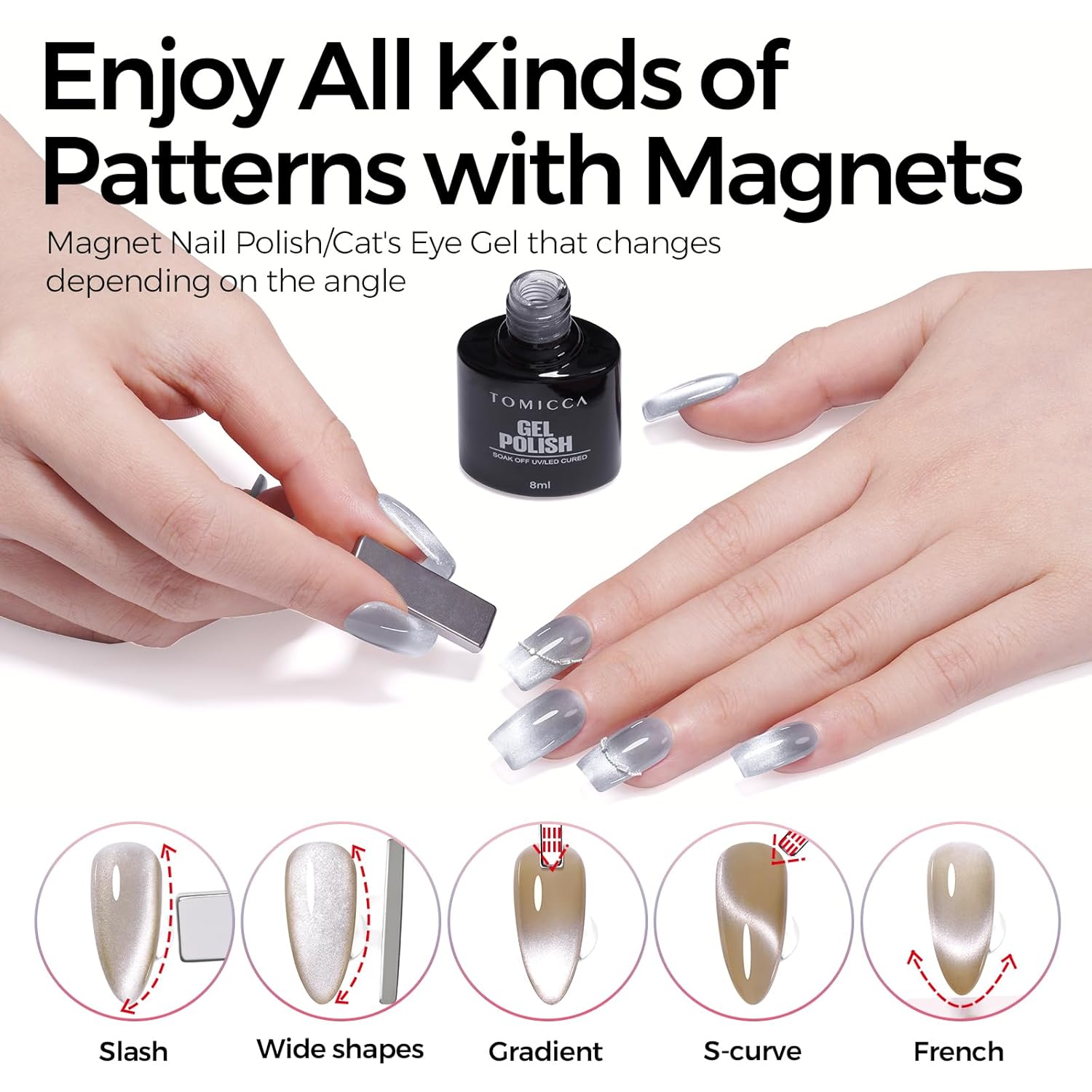 Thumbnail 4 de TOMICCA Cat Eyes UV Nagellack Set mit Magnet – 4 Farben Burgund Rot Hellviolett Silber Glitzer (8 ml)