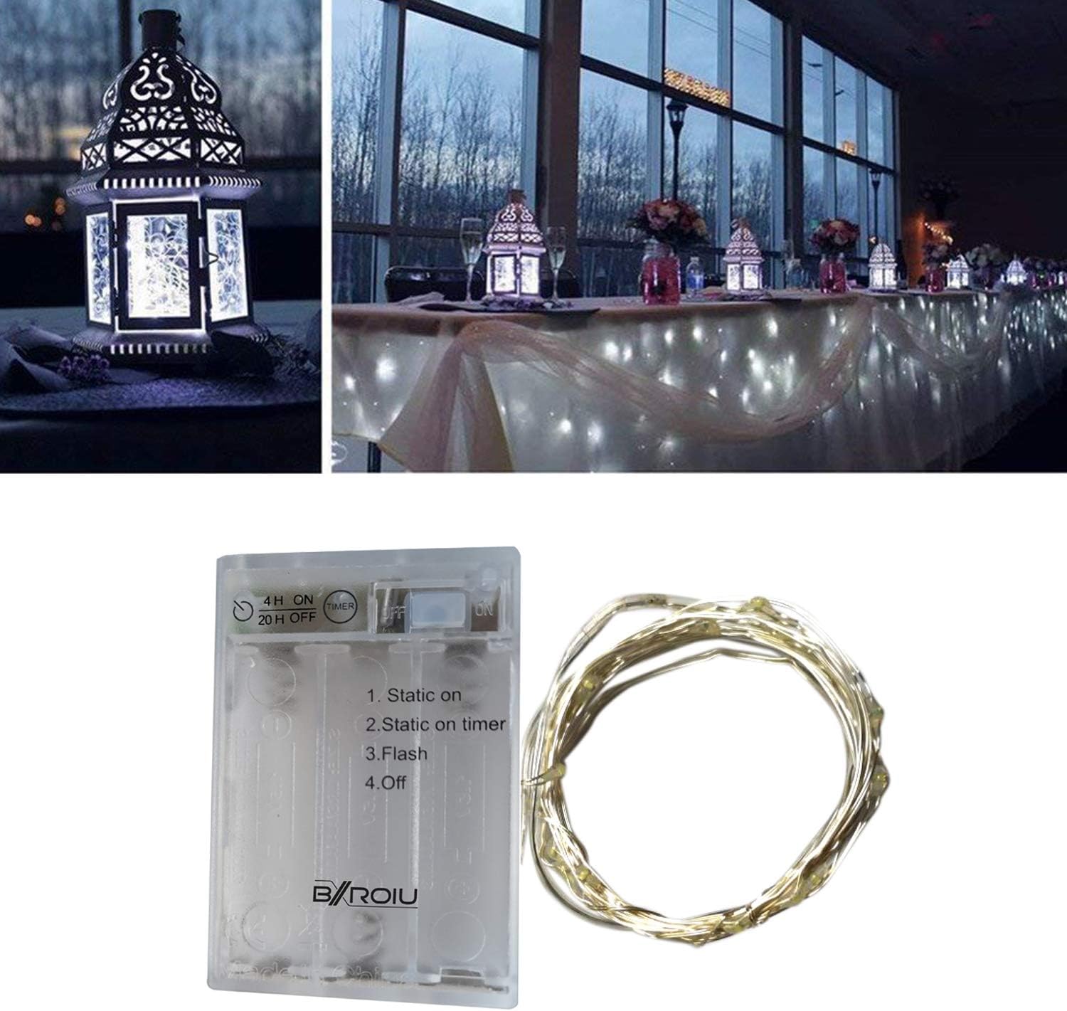 Thumbnail 5 de BXROIU Fairy Lights Battery with Timer 4-Pack – 5m Silver Wire LEDs (Cool White) for Indoor Décor