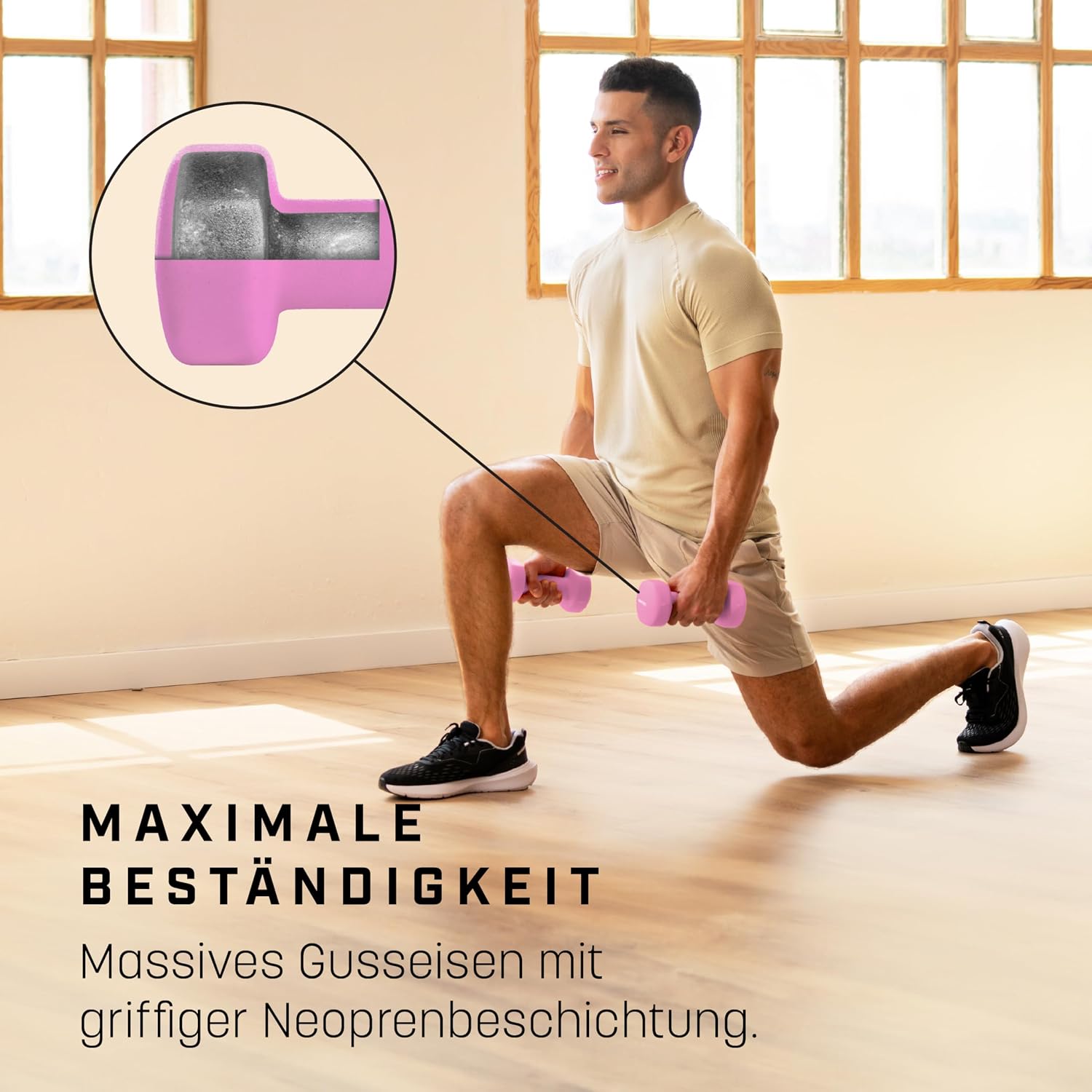 Thumbnail 3 de KG PHYSIO Neopren Hanteln-Set (2er Set) mit Fitnessposter und 32 Übungen – schweißabweisende, antiroll Hanteln aus Gusseisen