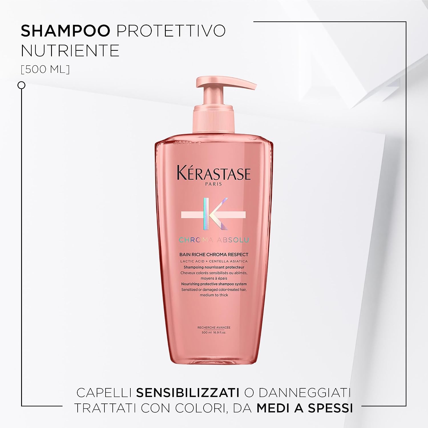 Detalle 2 de Kérastase Chroma Absolu Bain Riche Chroma Respect 500 ml: shampoo per capelli colorati sensibilizzati o danneggiati (da medi a spessi)