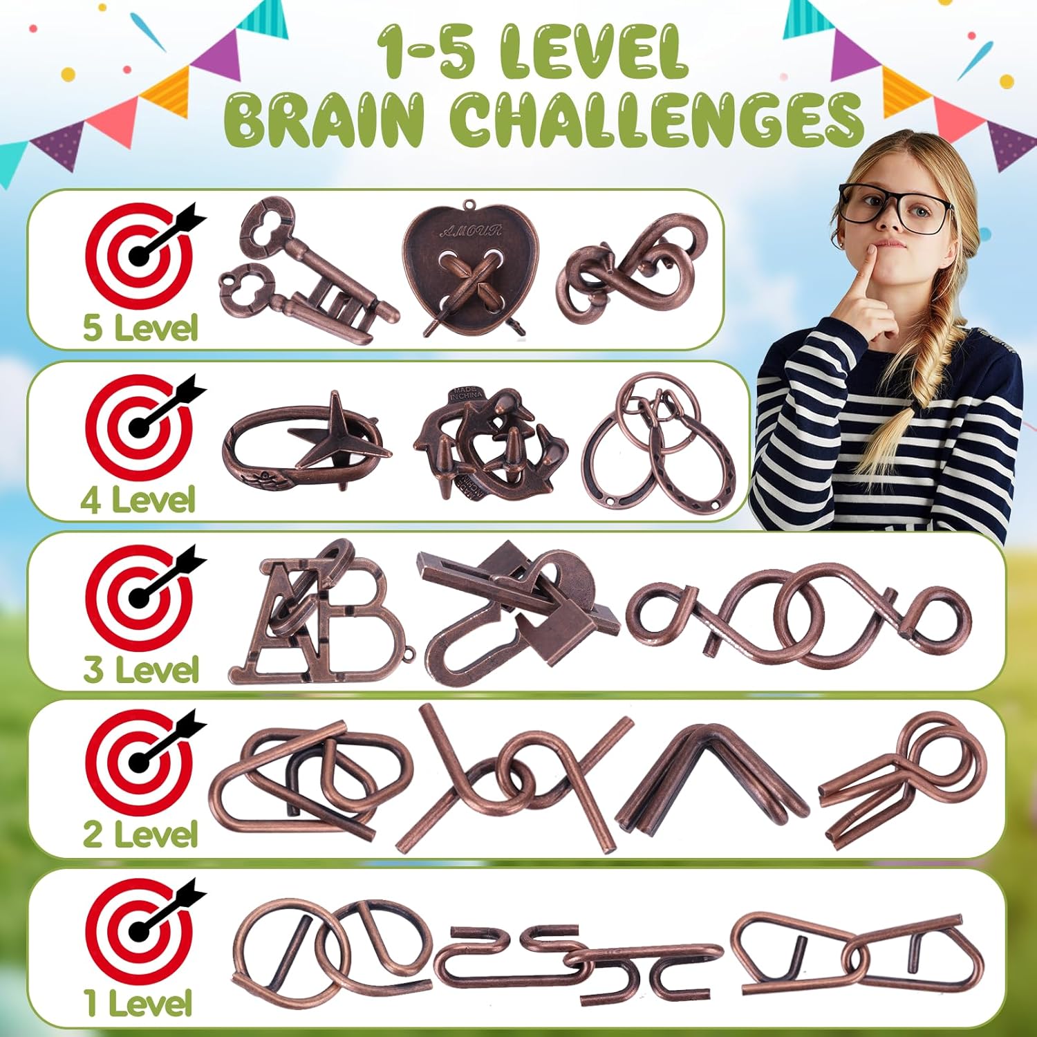 Detalle 2 de 16-Pack Easter Eggs Filled with Brain Teaser Puzzles (Plastic Eggs + Metal Wire/3D Block Puzzles)