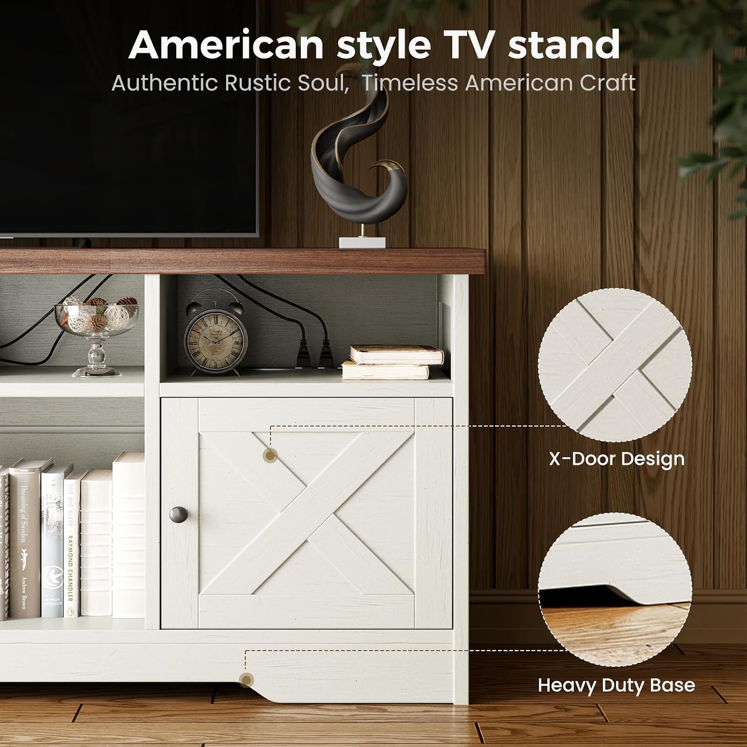 Thumbnail 4 de Casaottima 0724FXAJARN Farmhouse TV Stand for 65-Inch TVs with LED Lighting