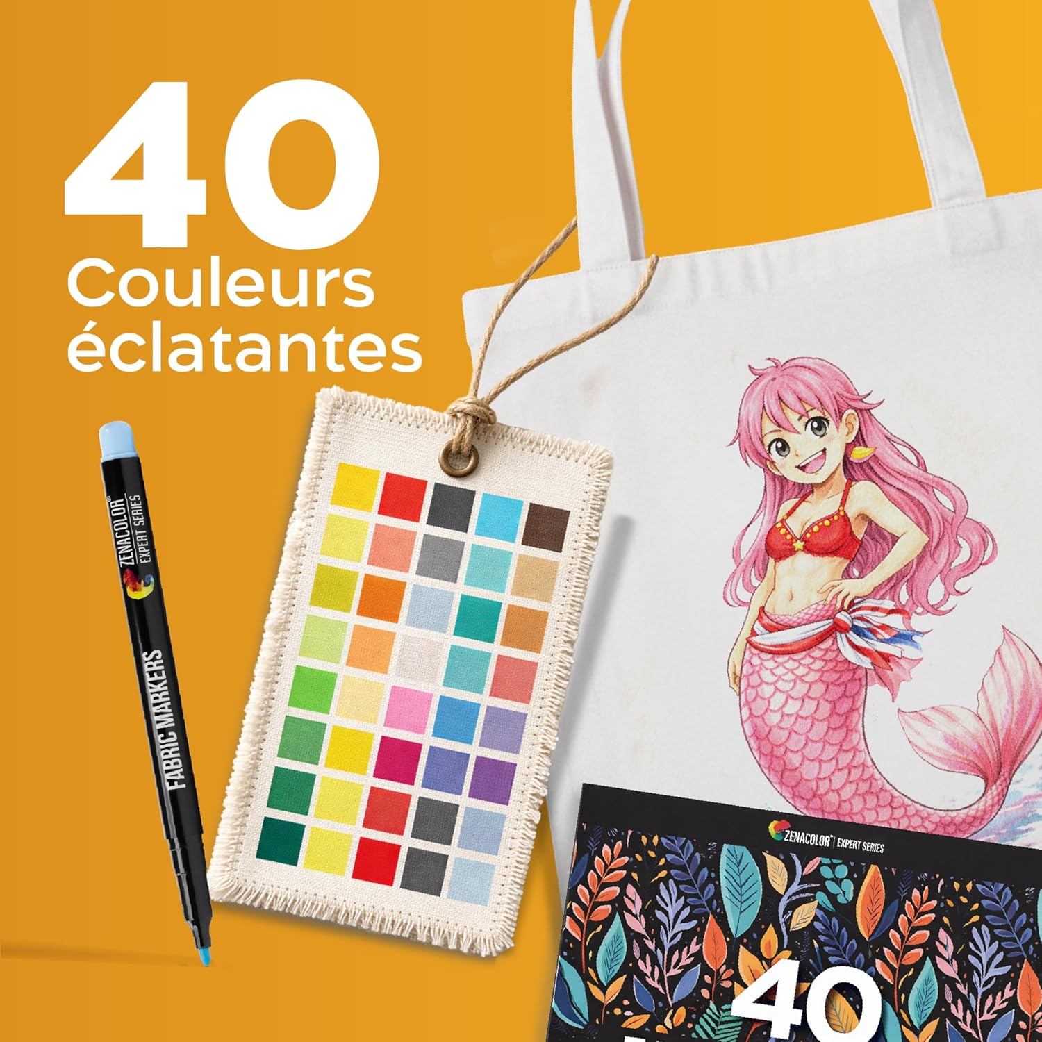 Detalle de Zenacolor 40 Marqueurs Textile et Tissu – Feutres textiles non toxiques, permanents et pointe fine