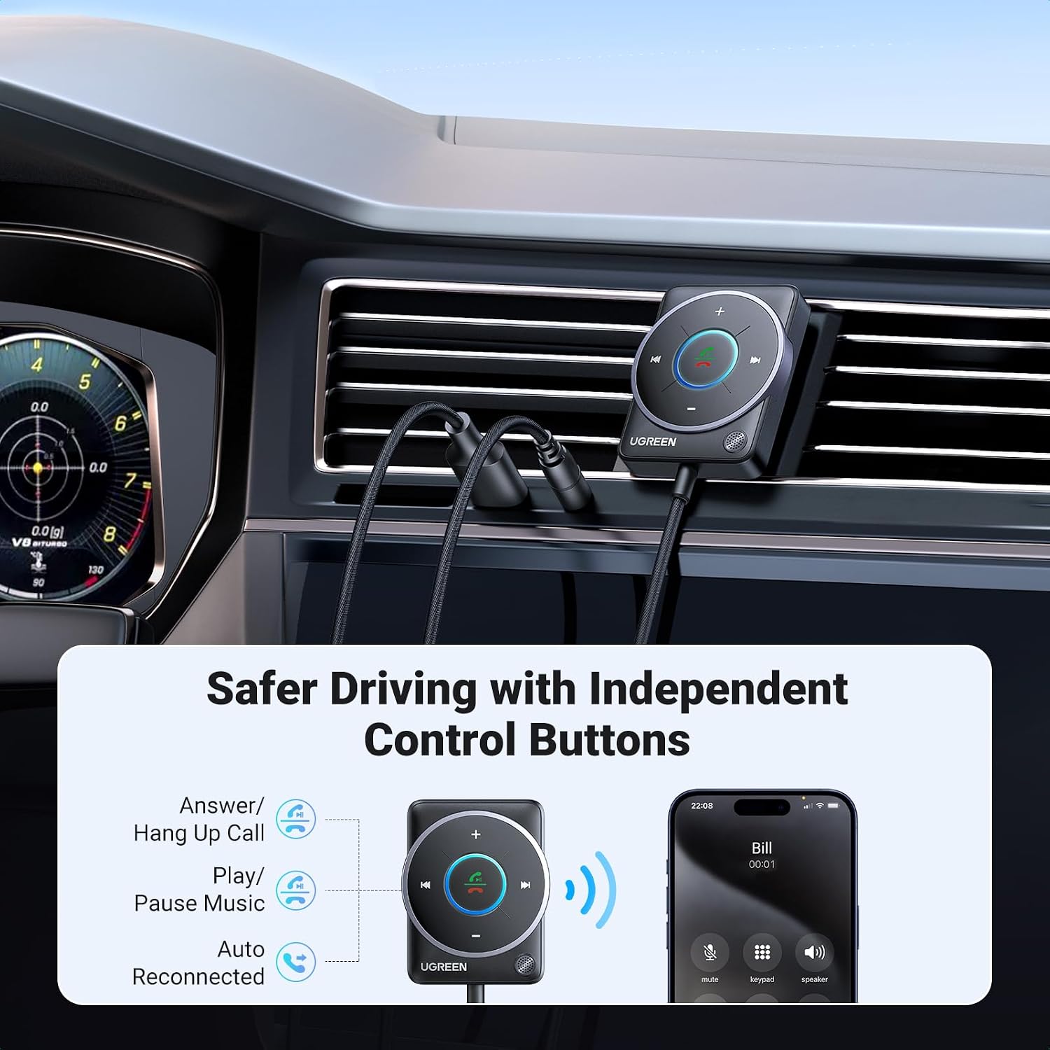 Thumbnail 4 de UGREEN Ricevitore Bluetooth 5.4 per auto 3,5 mm