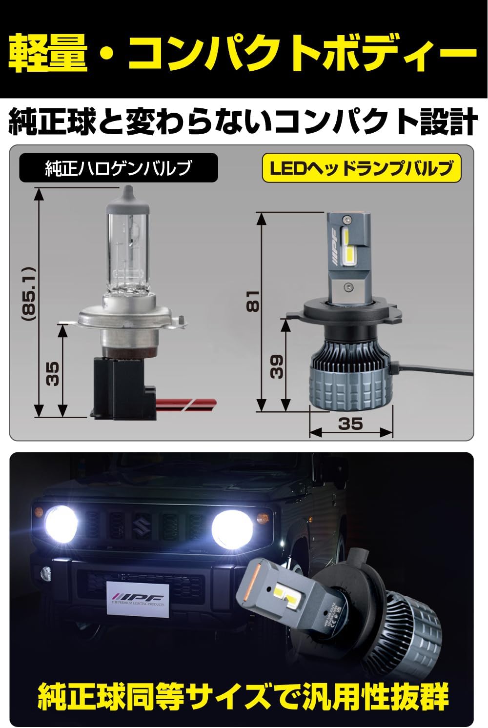 Detalle 2 de M's Basic by IPF AMZ-HL241 H4 LEDヘッドライト 6500K・12V/24V兼用