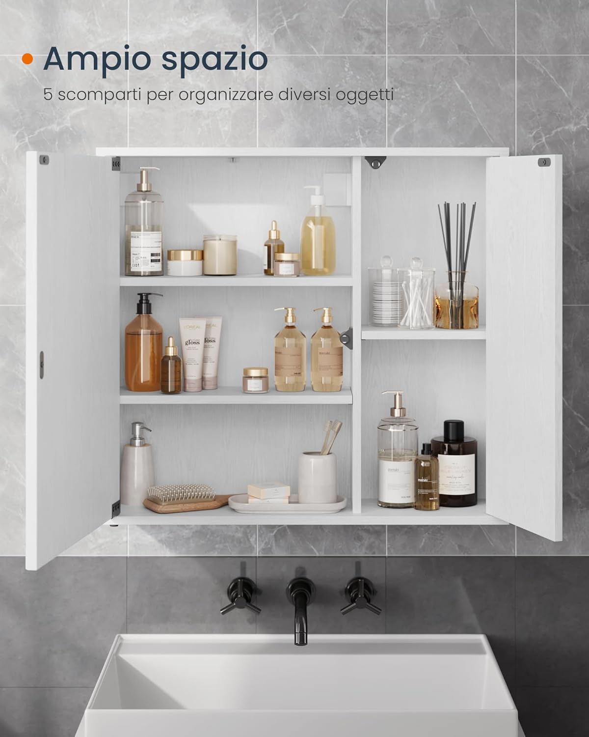 Thumbnail 4 de SONGMICS HOME Mobiletto da Bagno con Specchio 15x60x55 cm