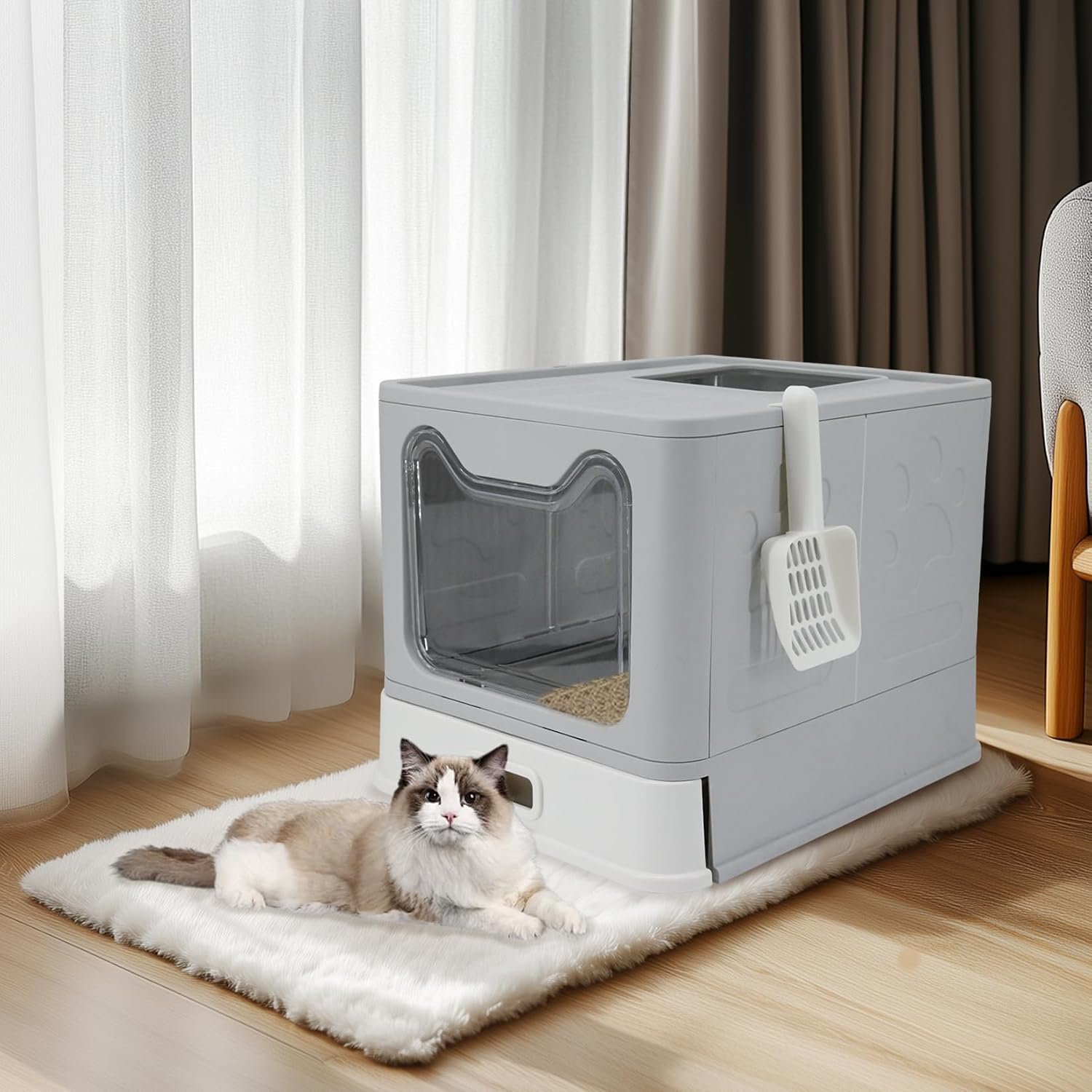 Detalle 2 de BingoPaw Arenero Gatos Cubierto Grande 48,5 cm