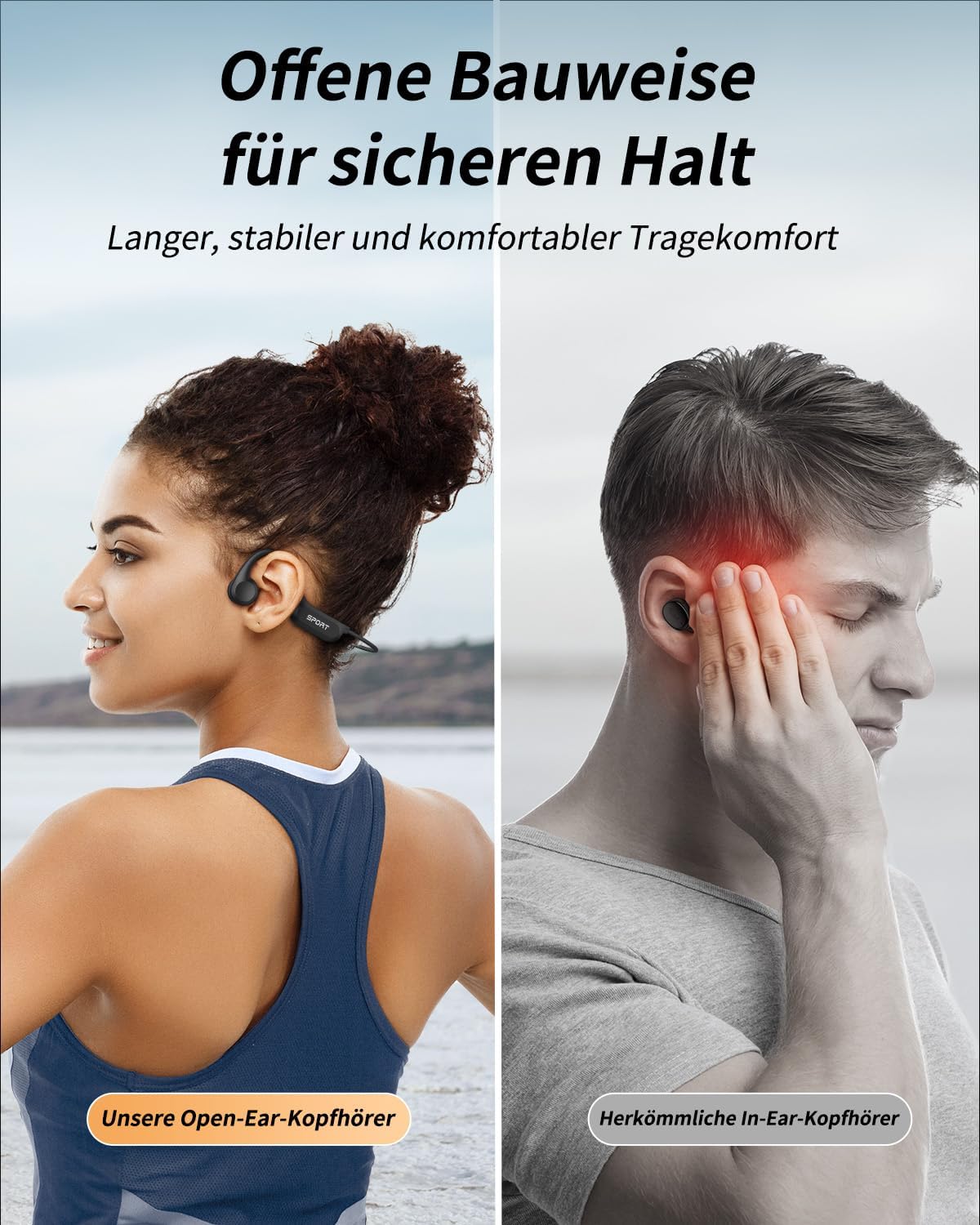 Thumbnail 3 de NUASI Knochenschall Kopfhörer – Offene Knochenschall Bluetooth 6.0, 10 h Lauf-/Fahrrad-Sportheadset, IPX6