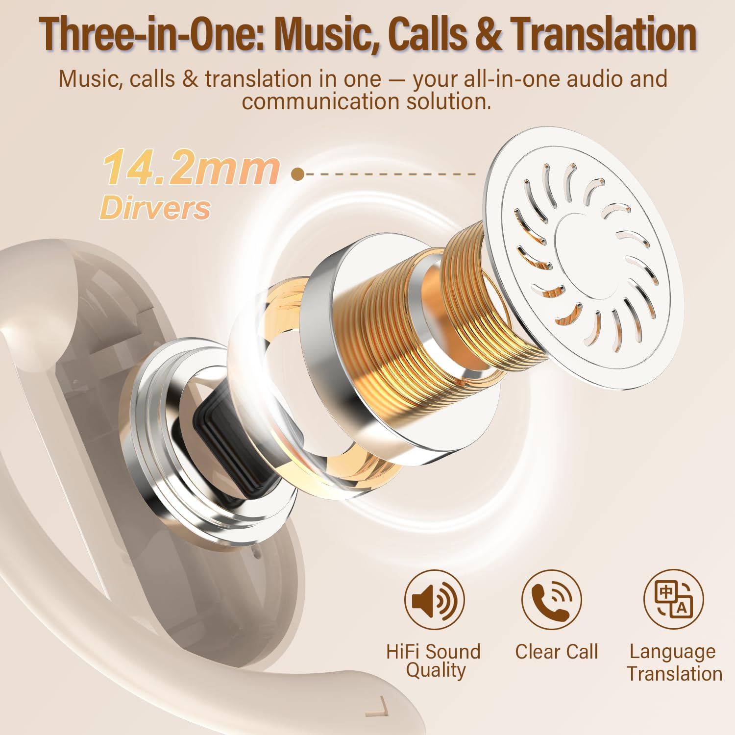 Thumbnail 1 de AI Écouteur Traducteur Instantané 3 en 1 — Bluetooth 5.4, 165 langues, 42h, ENC, Open Ear