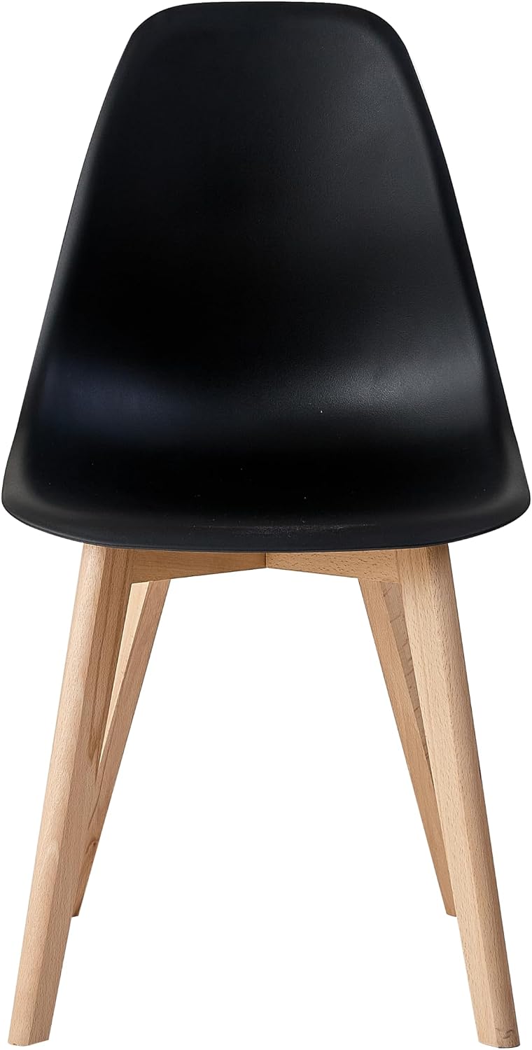 Detalle 2 de BenyLed set van 4 eetkamerstoelen met zwarte PP-zitting en beukenhouten poten