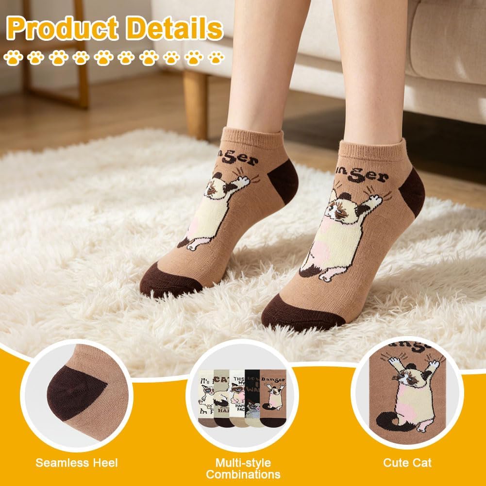 Thumbnail 2 de AOOTE 6332672 Cat Ankle Socks, 5 Pairs of Breathable Cotton