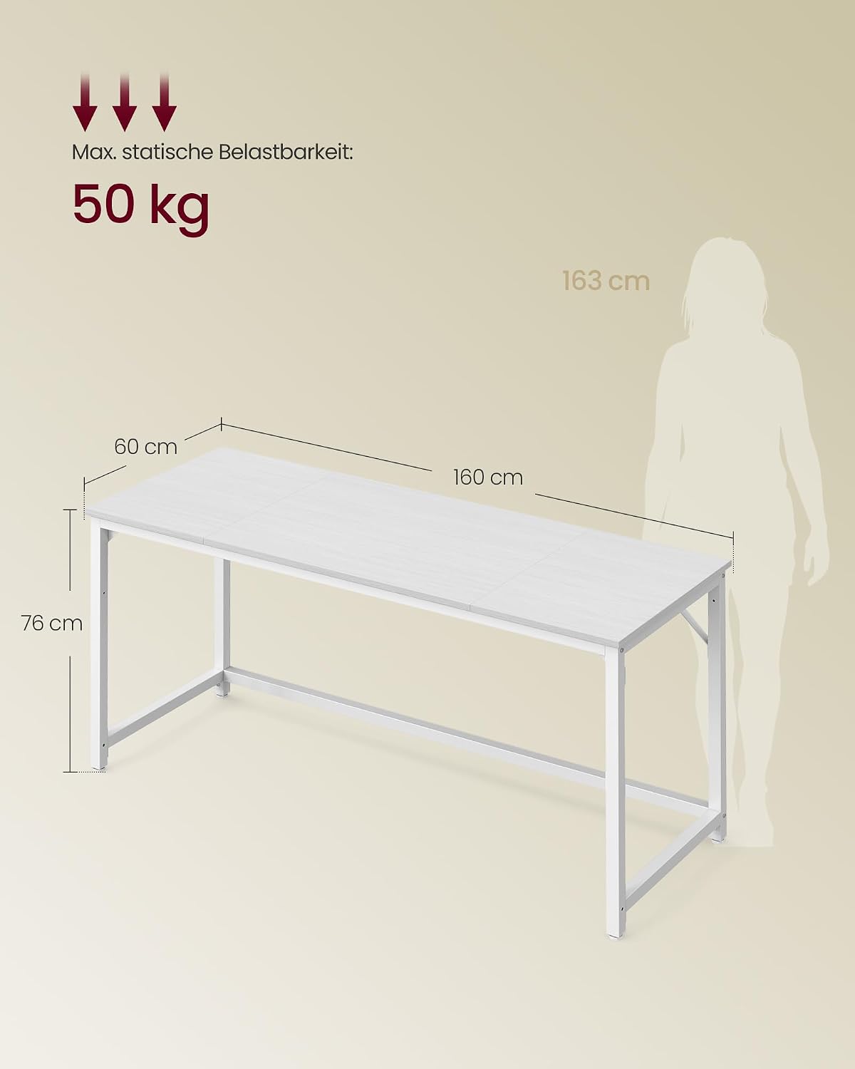 Detalle de VASAGLE LWD121WF01 Computertisch 160 x 60 cm