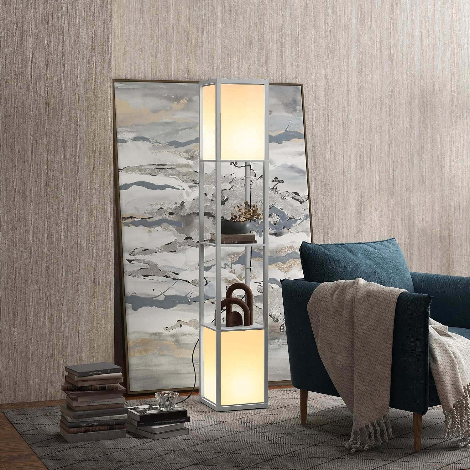 Detalle 2 de HOMCOM B31-331V70LG 3-Tier Floor Lamp with Shelves, Light Grey