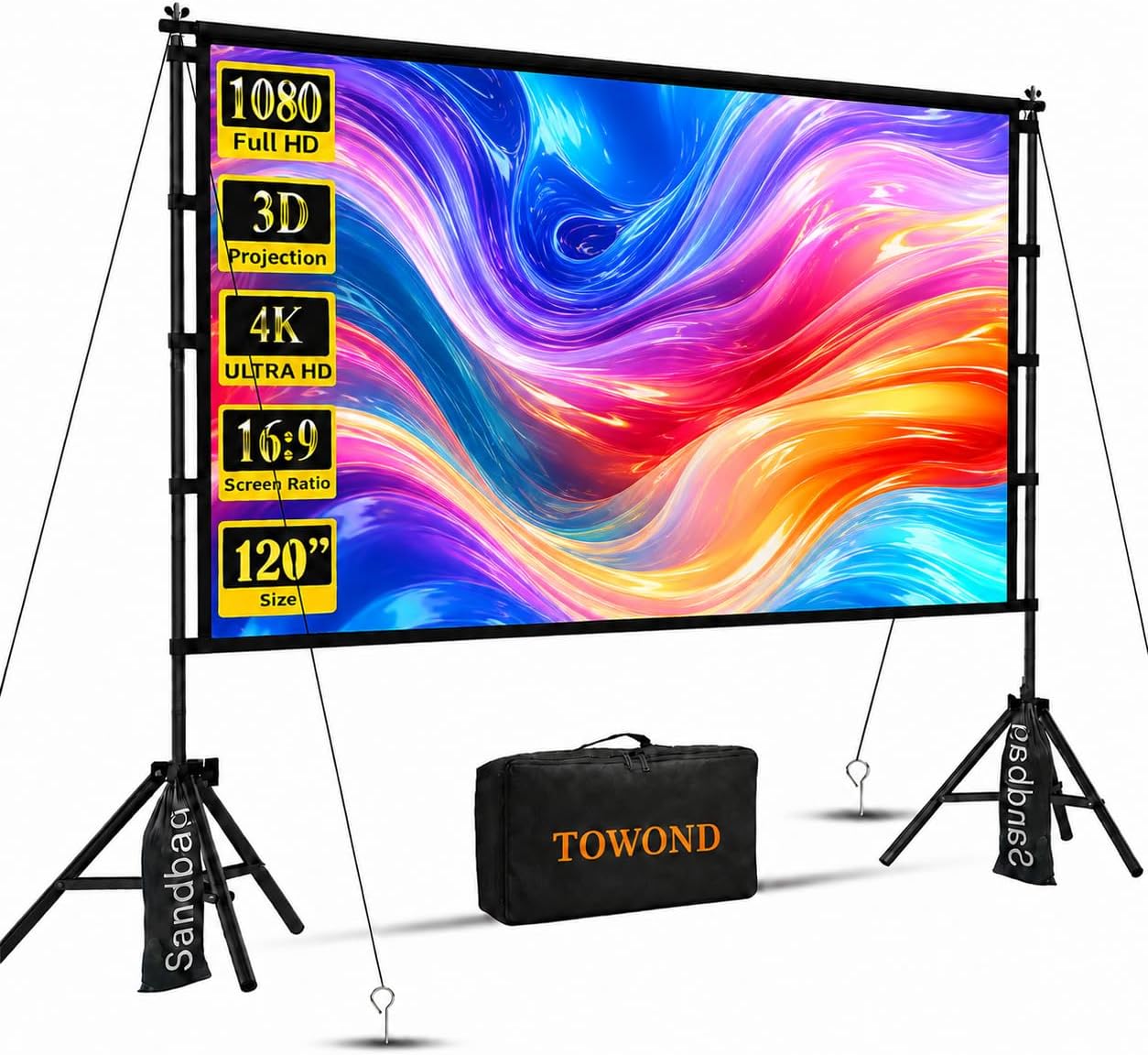 Detalle de TOWOND 120-inch Outdoor Projector Screen with Stand (16:9 HD, Anti-Crease, Foldable)