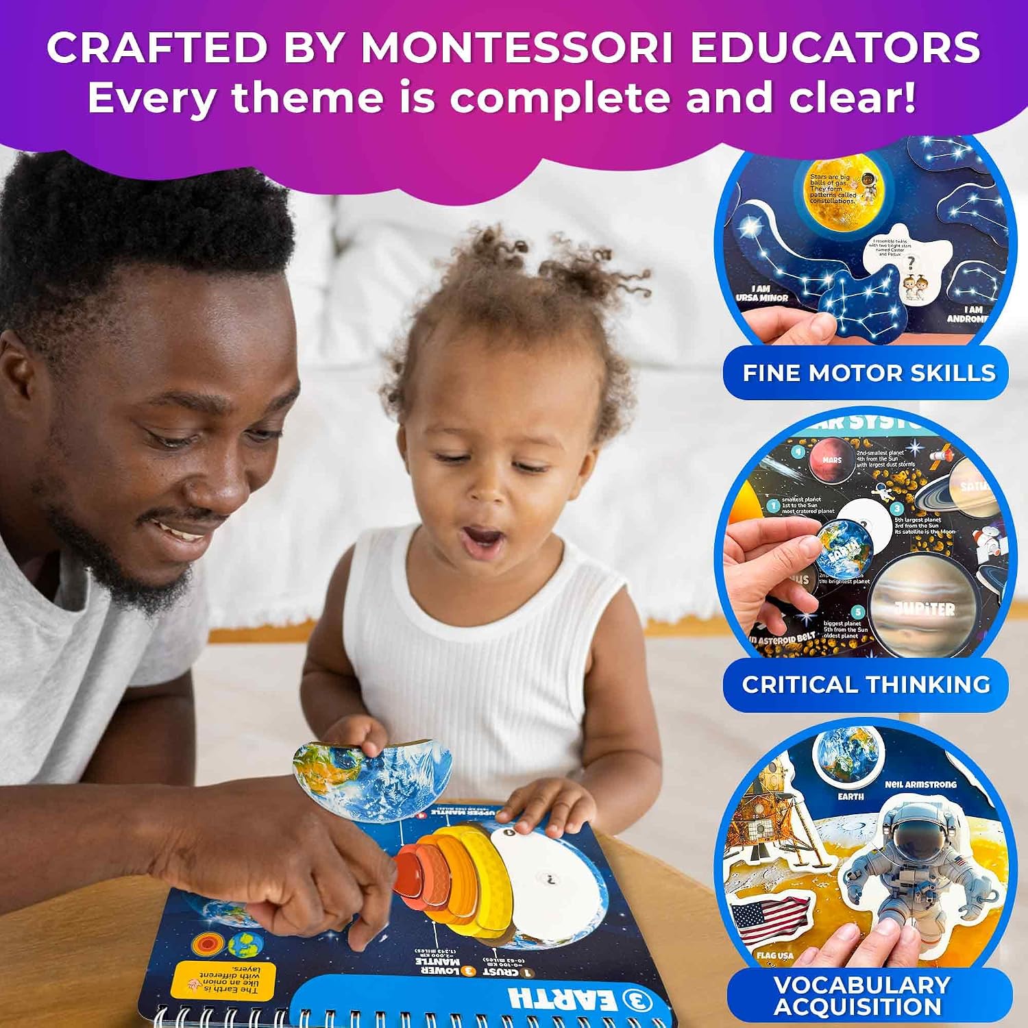 Detalle 2 de QUOKKA Montessori Busy Book for Ages 4-8 with 15 Solar System & More Activities