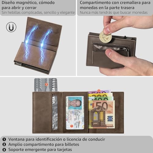 Detalle de Tomylv Carteras para Hombre RFID Bloqueo Tarjetero Marrón