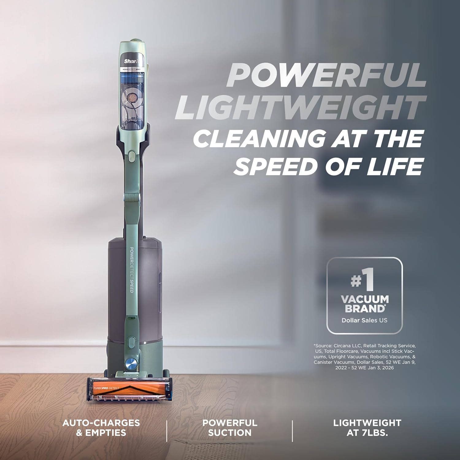 Detalle de Shark PowerDetect Speed Plus Clean & Empty Cordless Stick Vacuum (IA3243) — Frosted Sage
