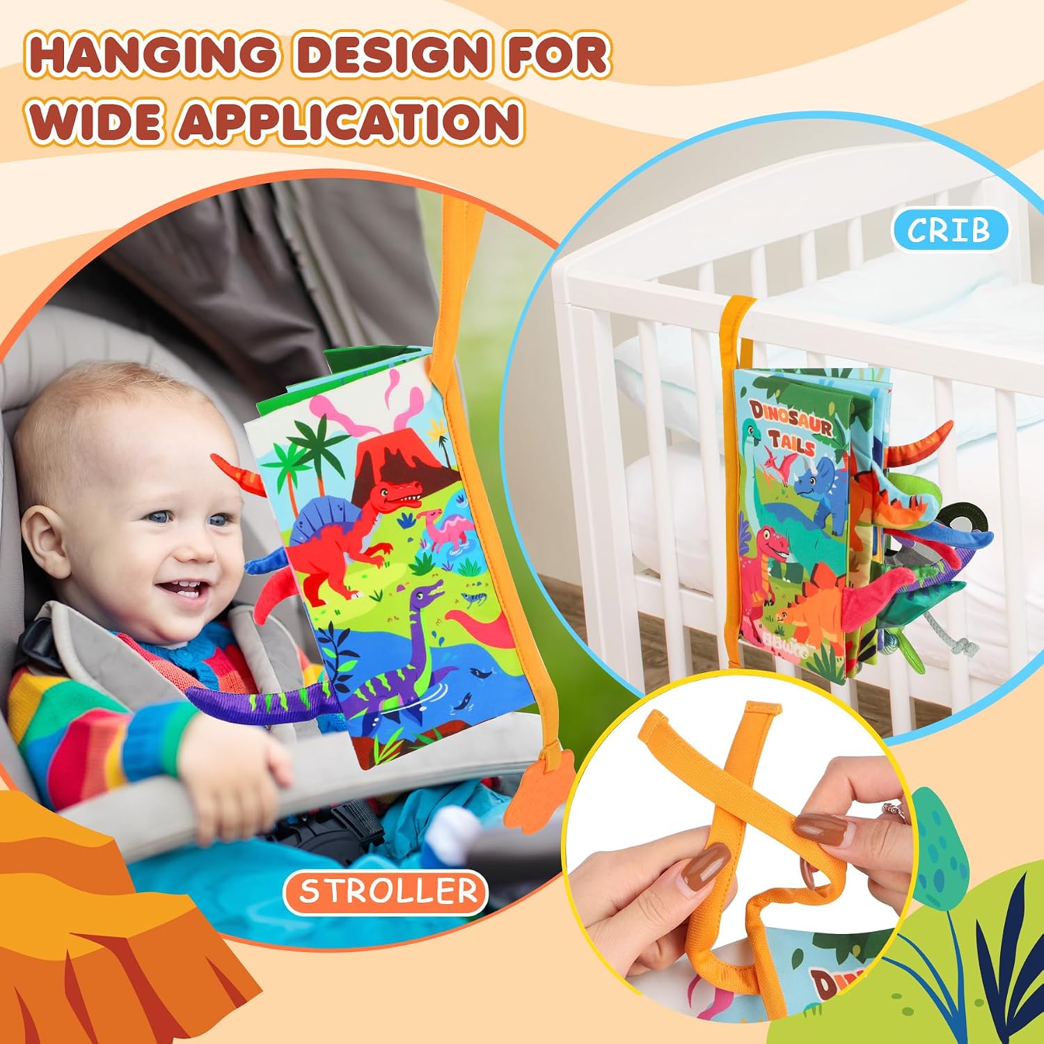 Detalle 2 de BBWOO Soft Baby Book Toy with Crinkle Sounds, Textured Tails and Teether